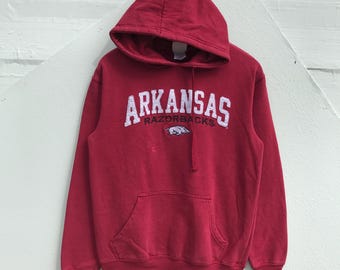 Vintage Arkansas Razorbacks Hoodie, Classic Red NCAA Sweatshirt, Embroidered Logo, Pullover College Sports Hoodie