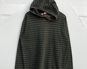 Felpa con cappuccio a righe vintage The Winning Polo Pony, taglia media, felpa a maniche lunghe verde e nera, classico streetwear Y2K