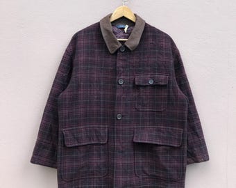 J. Crew Vintage 90s Wool Brown Plaid Quilted Zip Jacket Vest Small