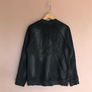 Large, Vintage In The Attic Black Embroidered Tiger Bomber Jacket, Retro Japanese Streetwear Jacket, Unique Collectible Rare Jacket