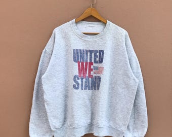 XLarge, Vintage "United We Stand" Grafisk Tröja, Amerikansk Flagga, 90-talsstil, Unisex Grå Tröja, Patriotiska Retrokläder, Avslappnad Mysig