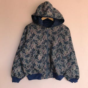 Medium, Up Hills Paisley Design Bomber Hoodie Jacket Reversible, Trendy Crop Top with Vintage Art Paisley, Fashionable Women&#39;s Bomber Jacket