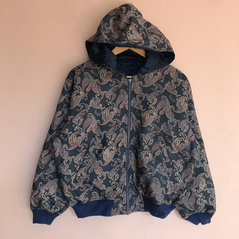 Giacca bomber con cappuccio e motivo Paisley Up Hills, taglia media, reversibile, top corto alla moda con motivo Paisley vintage, giacca bomber da donna alla moda immagine 1