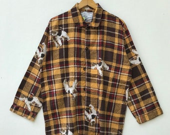Vintage Atsuki onishi night wear sleeping plaid check design button up collard shirt colorfull