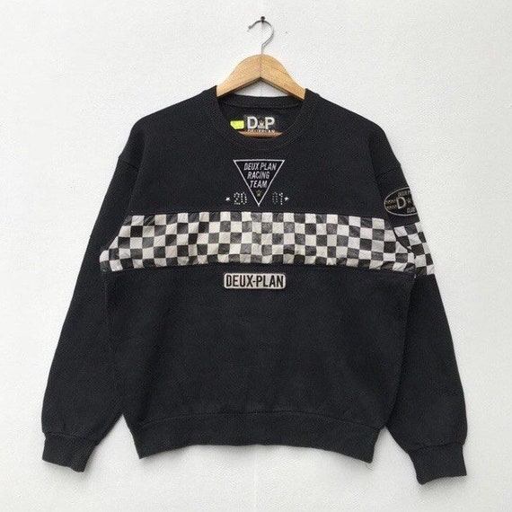【2plan】Racer Sporty Jersey Sweatshirt Vintage Deux Plan Racing Team Sweatshirt, Classic Motorsport