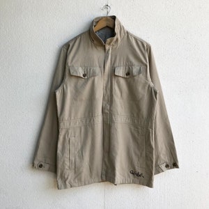 Vintage quiksilver tactical jacket khaki cotton parka hidden hoodie jacket button up image 1