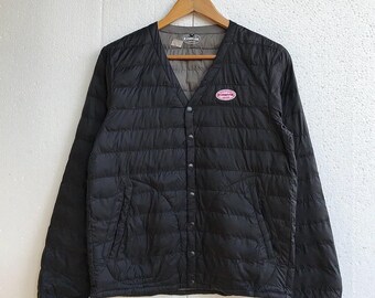 Vintage Even River Black Puffer Coat, Snap-Back Quilted Jacket, Retro Winter Outerwear