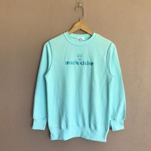 Medium, Vintage RUE de marie claire Mint Green Sweatshirt, Retro 90s Style Pullover, Soft Cozy Women Casualwear