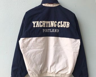 Giacca bomber vintage del Portland Yachting Club, giacca da aviatore nautica retrò, classico stile marinaro anni '80, giacca vintage unica di Portland taglia S