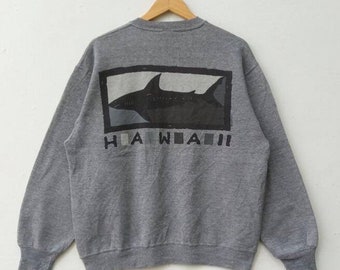 Großes, mit Hai besticktes Rundhals-Sweatshirt, Haifisch großes Logo-Pulloverkapuzenpullover, Süßer Weißer Hai Grafik-Pullover