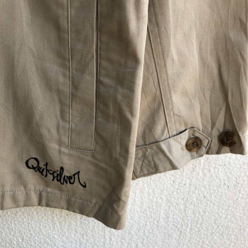 Vintage quiksilver tactical jacket khaki cotton parka hidden hoodie jacket button up image 5