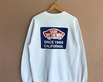 Medium, Vintage 90s VANS Off The Wall Sweatshirt, White Skateboard Graphic Pullover, Retro Streetwear, 1990s California Style