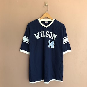 Vintage Wilson Navy Blue #14 Sports Jersey, Classic Retro Athletic Tee, 90s Style V-Neck Shirt, Collectible Casual Wear