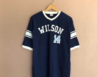 Vintage Wilson Navy Blue #14 Sports Jersey, Classic Retro Athletic Tee, 90s Style V-Neck Shirt, Collectible Casual Wear