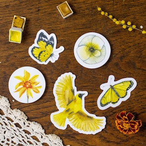 Lot de 5 Stickers autocollants Oiseau, Papillons et Fleurs