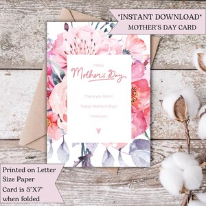 Beautiful Watercolor Mother’s Day Card|Mother&#39;s Day Card|Floral Card|Mother&#39;s Day Greeting Card|Printable|Digital|Download|Instant|Printable