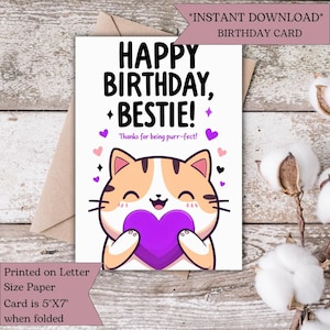 Cartão de aniversário de gato malhado | Cartão adorável "Você é perfeita" para melhor amiga | Cartão divertido de feliz aniversário para amigos | Cartão de felicitações exclusivo