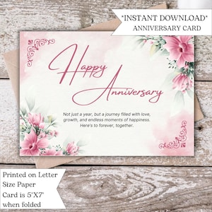 Tarjeta romántica de aniversario con flores rosas / Tarjeta romántica para cónyuge o pareja / Tarjeta de amor para él, ella y parejas / Feliz aniversario