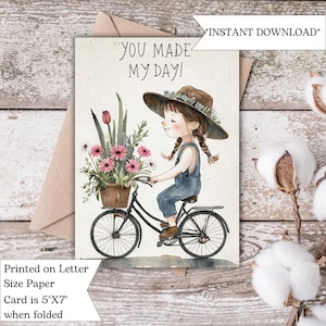 Vous avez fait ma carte du jour | Jolie fille sur la carte de remerciements | Salutation imprimable fantaisiste pour l'appréciation ou l'amitié