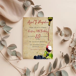 Editable Wine Birthday Invitation Template | Aged to Perfection Party Invite | Digital Instant Download for Birthday Celebration