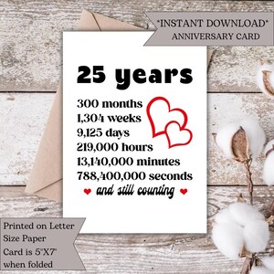 25 Year Anniversary Card | Romantic Anniversary Greeting | Love Card for Him and Her & Couples | Romantic Milestone Printable Card