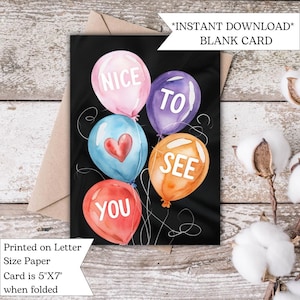 Carte Ravie de vous voir | de voeux de ballons aquarelle | Carte de vœux imprimable colorée | Carte d'amitié numérique | Instantané | Télécharger