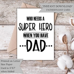 Superhelden-Vatertagskarte | Druckbares Vatertags Geschenk für Papa | Lustige Vatertags-Gruß-Karte | Digital | Herunterladen | Druckbar