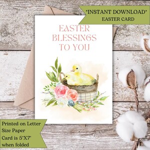 Easter Blessings Card with Chicks in Basket | Printable Easter Greeting | Easter Blessings Greeting Card | Happy Easter Instant Download
