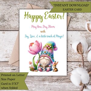 Biglietto di auguri di Pasqua con gnomo stampabile / Biglietto di auguri di Pasqua carino / Download digitale / Gnomo festivo per le vacanze di Pasqua / Biglietto di Pasqua stampabile