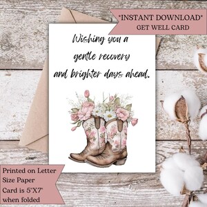 Get Well Card Printable with Brown Boots & Flowers|Encouragement for Recovery|Comfort and Healing Thoughtful Message|Operation or lllness