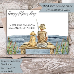Carte de fête des pères imprimable, carte de fête des pères pêche pour papa, carte de fête des pères heureuse pour beau-père, meilleur beau-père, téléchargement immédiat