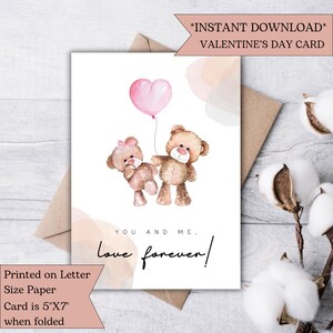 Bear Love Valentine&#39;s Day Card | Printable Love Note for 14th February | Cute Valentine&#39;s Greeting Card | 14th February
