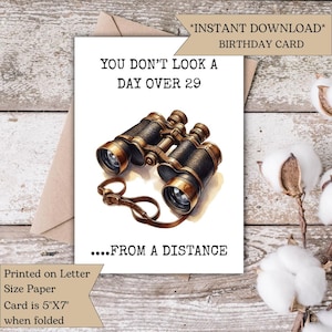 Funny Birthday Card for Dad Mom-Printable Getting Older Card for Husband-Binoculars-Aging Greeting Card for Grandpa-Digital Download