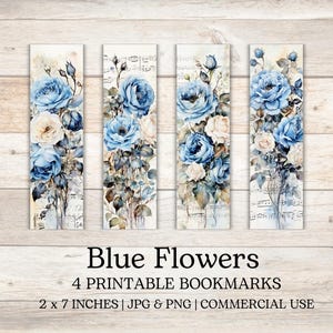 Blue Floral Bookmarks Set | Elegant Watercolor Rose Bookmarks for Book Lovers | Unique Bookish Gift for Readers | Unique Bookish Accessories