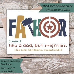 Marvel Superhero Dad Card | Fathor Father's Day Card | Like a Dad But Mightier Printable | Marvel Inspired Dad Card | Digital Download