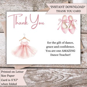 Dance Teacher Thank You Card | Dance Instructor Appreciation Card | Thank You Card For Dance Coach | Instant Digital Download