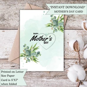 Watercolor Greenery Mother’s Day Card|Mother&#39;s Day Card|Floral Card|Mother&#39;s Day Greeting Card|Printable|Digital|Download|Instant|Printable