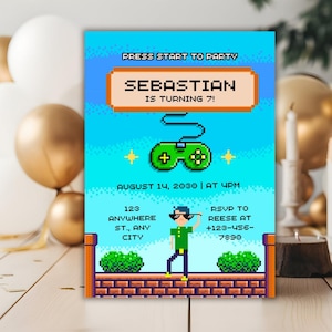 Editable Arcade Invitation, Arcade Birthday Party Invitation, Video Game Invitation, Gamer Birthday Invite, Digital File, Instant Download