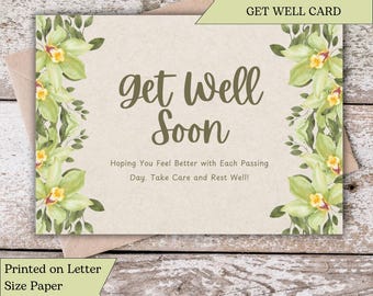 Guérir bientôt de la carte | Belle aquarelle florale imprimable | Carte numérique édifiante pour les amis et la famille | Cadeau d'encouragement attentionné