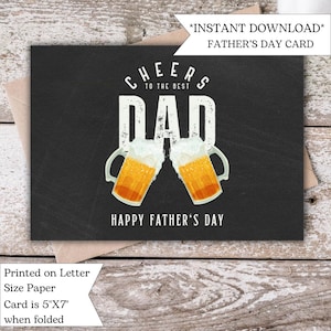 Ein hoch auf den besten Papa zum Ausdrucken | Lustige Vatertagskarte mit Bierkrügen | Perfekt für Papa, Opa, Ehemann oder Vater