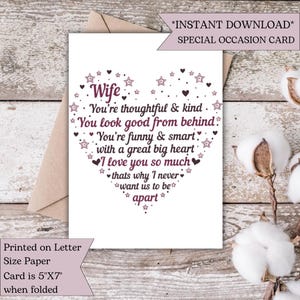 Tarjeta de esposa/Tarjeta de aniversario para esposa/Regalo de aniversario para ella/Tarjeta de cumpleaños de esposa/Tarjeta de primer aniversario de esposo/Cumpleaños de esposa