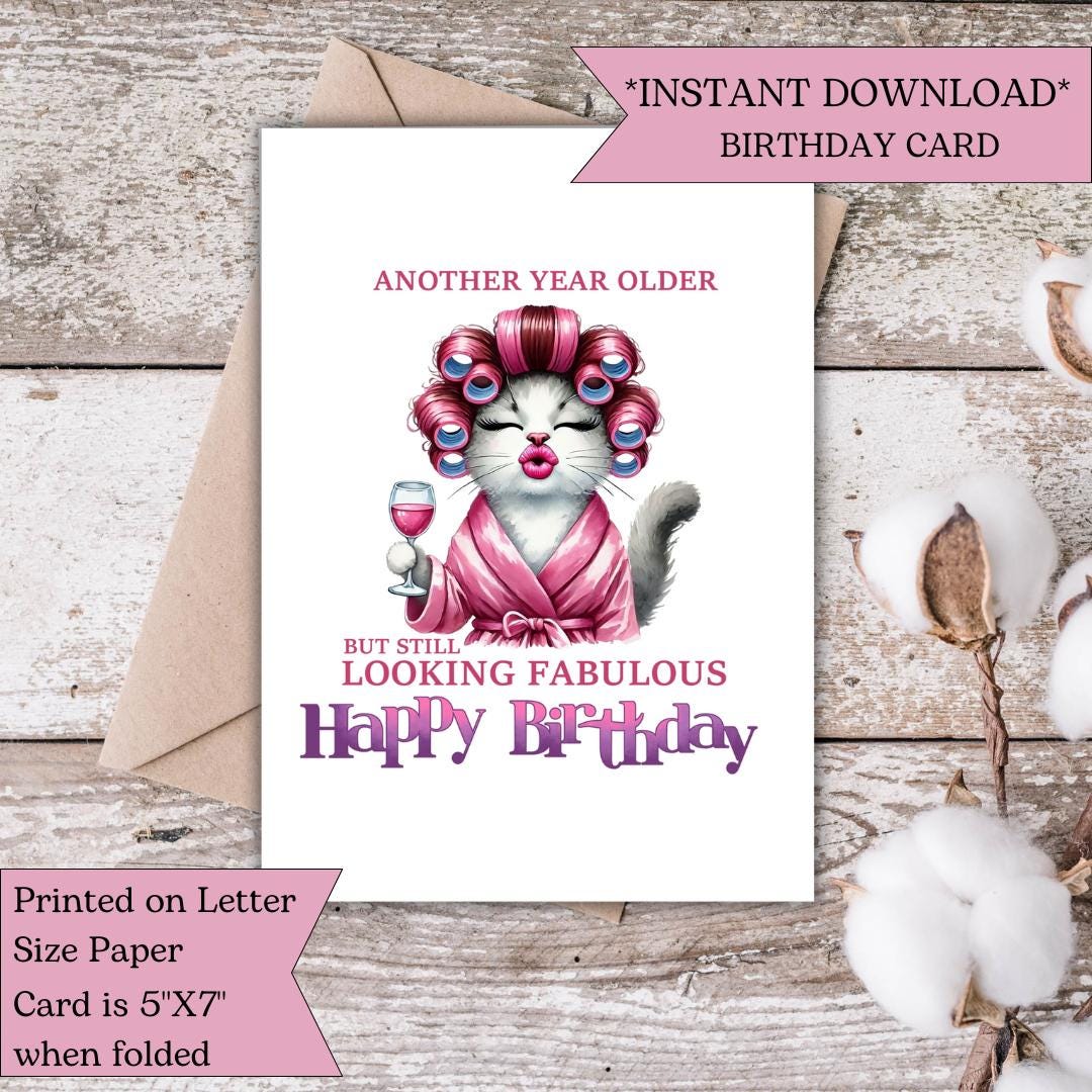 Funny Cat Birthday Card | Sarcastic Another Year Older Card | Looking ...