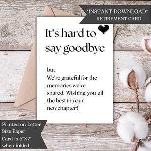 Printable Farewell Card Coworker | New Job Card | Farewell Gift | Retirement | Coworker Gift - Its Hard To Say Goodbye | Instant | Digital