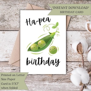 Ha-Pea Birthday Card Printable | Unique & Fun Greeting Card | Funny Pun Birthday Card | Cute Green Peas Digital Greeting | Instant Download