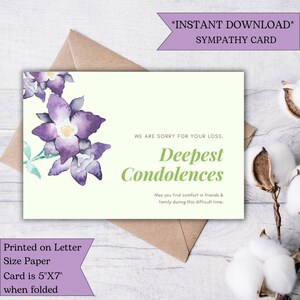 carte de sympathie | Nos plus sincères condoléances | carte de vœux pour le deuil | Perte d'un être cher | Carte funéraire imprimable | Téléchargement numérique 6 x 4 | Instantané