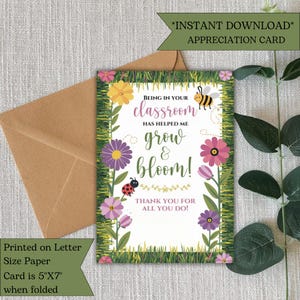 Tarjeta de agradecimiento para maestros / Tarjeta de agradecimiento para maestros / Regalo de crecimiento y floración / Regalo de fin de año para maestros / Tarjeta para maestros imprimible / Digital