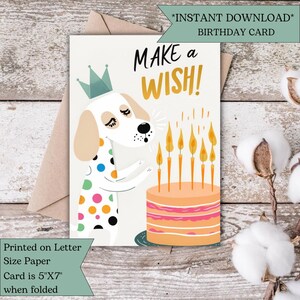 Filhote de cachorro fofo com bolinhas e bolo | Cartão de aniversário "Faça um pedido" para cachorro | Cartão de aniversário de amigos | Cartão de felicitações exclusivo e divertido | Cartão infantil ou adulto