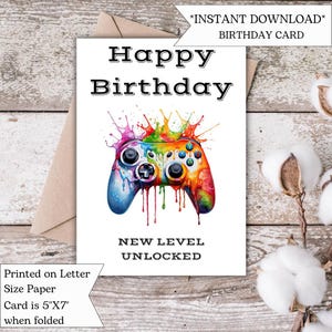Printable Video Game Birthday Card for Teenager-Gamer Birthday Card for Son-Birthday Card for Him-Gaming Card for Dad-Digital Download