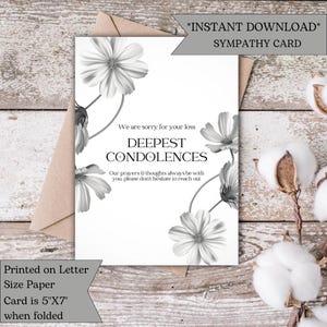 Carte de condoléances élégante pour du réconfort et du soutien|Carte de condoléances à imprimer pour la perte et le deuil|Deuil|Condoléances|Numérique|Télécharger