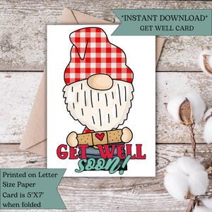 Cute Gnome Get Well Soon Card | Funny Feel Better Greeting Card | Instant Download | Comfort & Healing | Encouragement Gift | Instant
